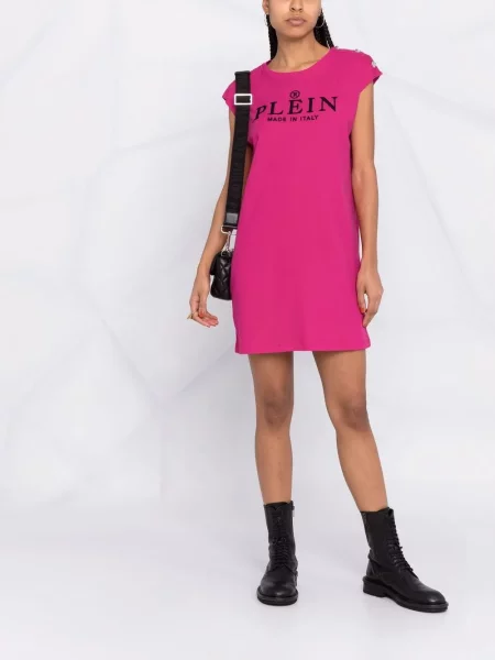 Siuvinėta marškininė suknelė Philipp Plein rožinė