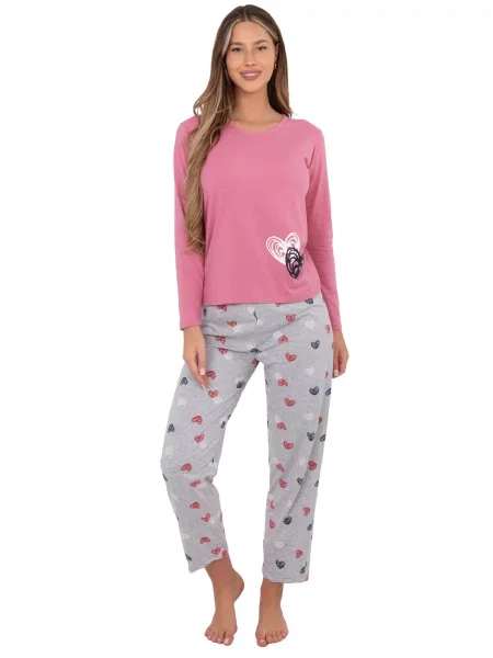 Piżama Forever Pink z długim rękawem szara