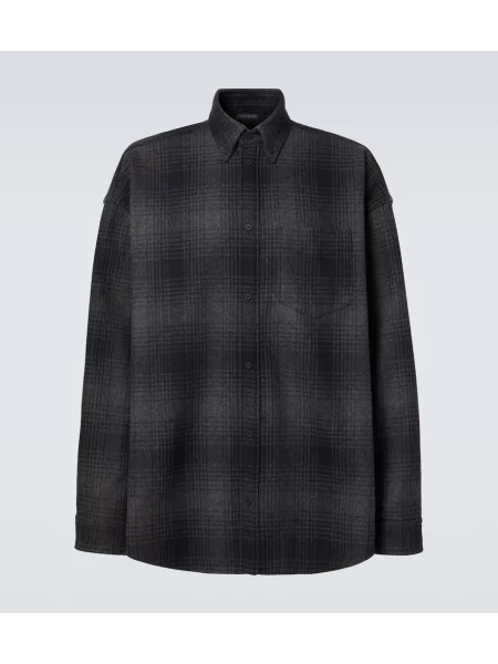 Vlněná kostkovaná košile Balenciaga černá
