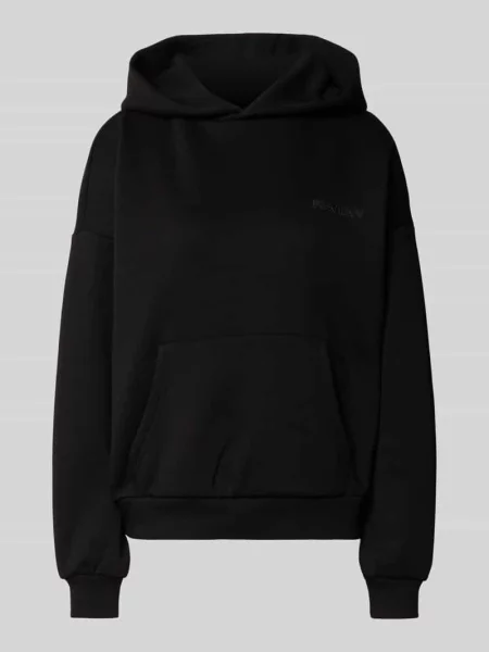 Bluza z kapturem z nadrukiem z logo i kieszenią kangurka Review czarna