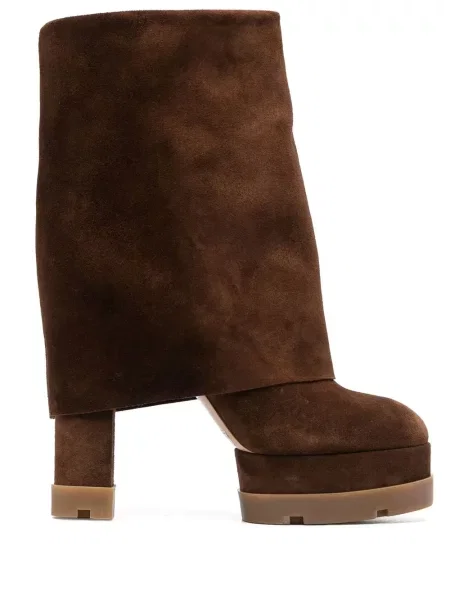 Botine Casadei din piele de căprioară cu platformă maro