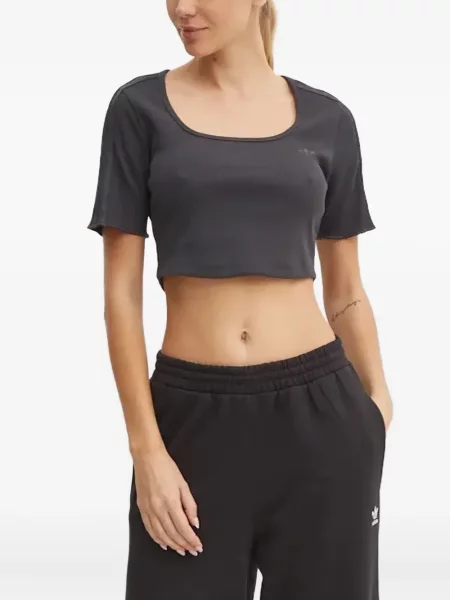 Welurowa koszulka Adidas w paski zielona