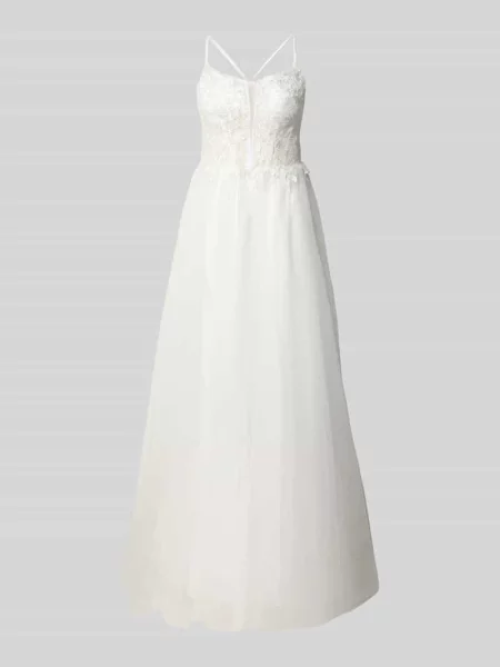 Sukienka wieczorowa o kroju regular fit z kwiatowym obszyciem z koronki Mascara biała