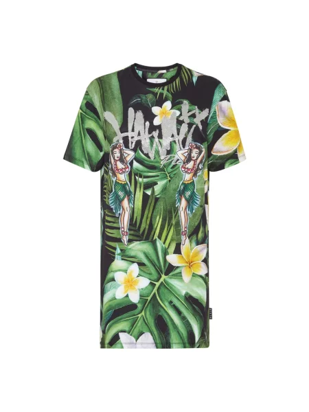 Sukienka koszulowa Philipp Plein z okrągłym dekoltem zielona