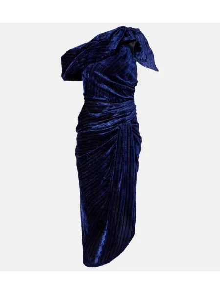 Rochie midi Isabel Marant de catifea până la genunchi cu un umăr gol albastru
