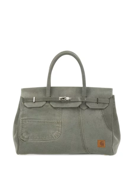 Geantă shopper Another Chance din canvas cu autograf verde