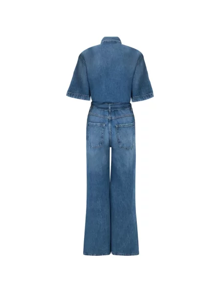 Къс препасан дънков гащеризон Icon Denim синьо