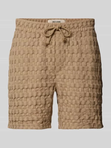 Szorty z dzianiny dresowej o kroju regular fit z fakturowanym wzorem model ‘TEL BRADDOCK’ Only & Sons beżowe
