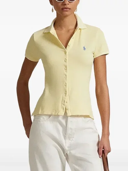 Tricou Polo Ralph Lauren cu decolteu rotund de mătase cu dungi alb