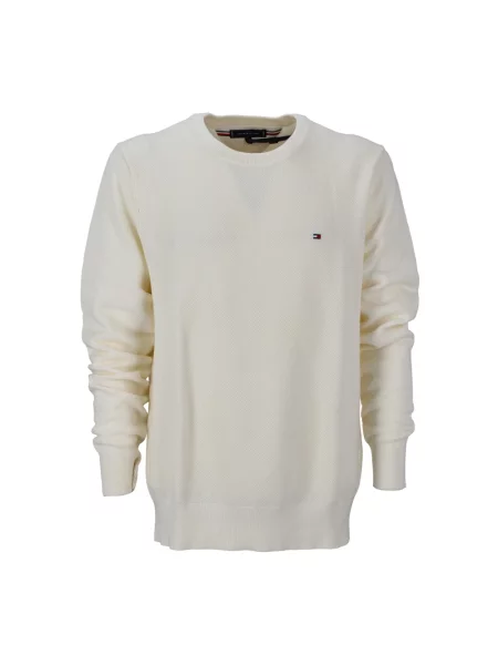 Sweter z dzianiny o kroju regular fit z czystej bawełny Tommy Hilfiger biały