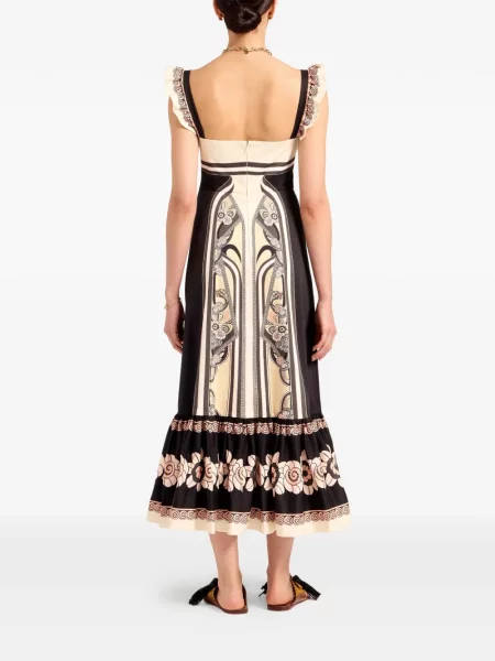 Sukienka z falbankami La Doublej w kwiatki z falbankami czarna