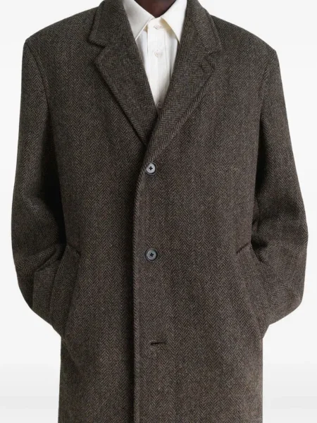 Palton Lemaire din tweed cu model herringbone maro