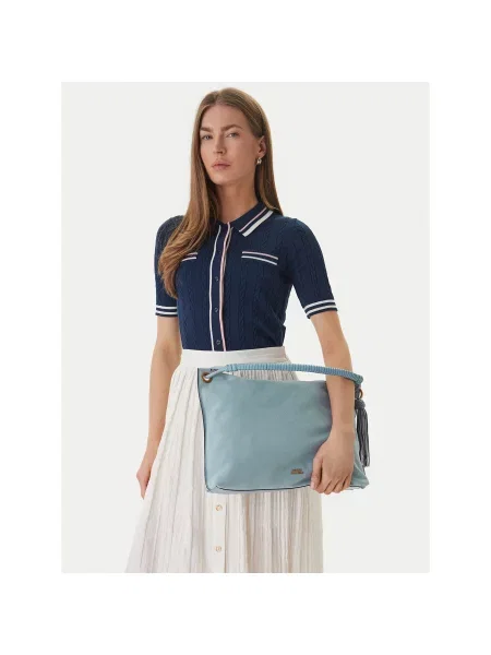 Tommy Hilfiger Τσάντα Th Statement Leather Bag Suede Γαλάζιο μπλε