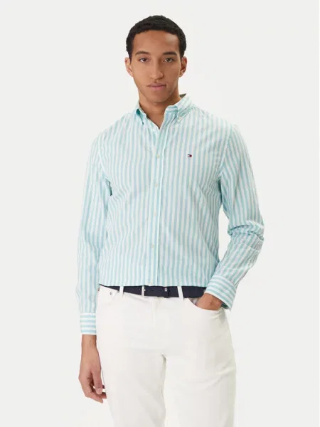 Tommy Hilfiger koszula casual Mężczyźni Regular Fit biały|zielony w paski S zielona