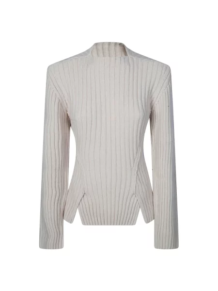 Lniany sweter z golfem Victoria Beckham beżowy