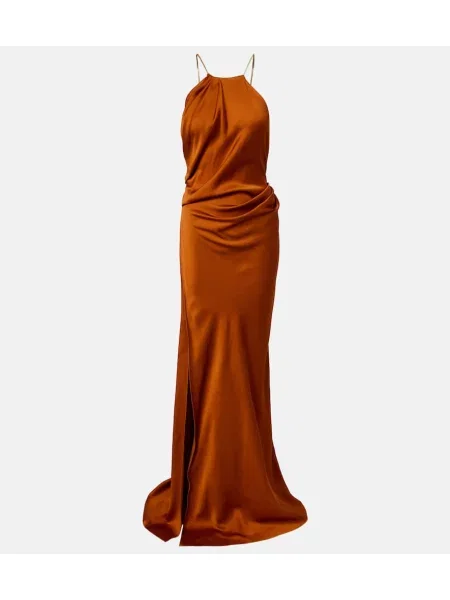 Rochie Victoria Beckham din satin drapată maro