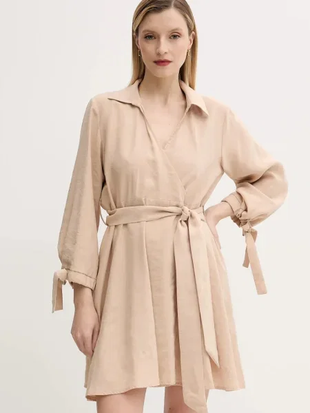 Answear Lab sukienka mini rozkloszowana beżowy