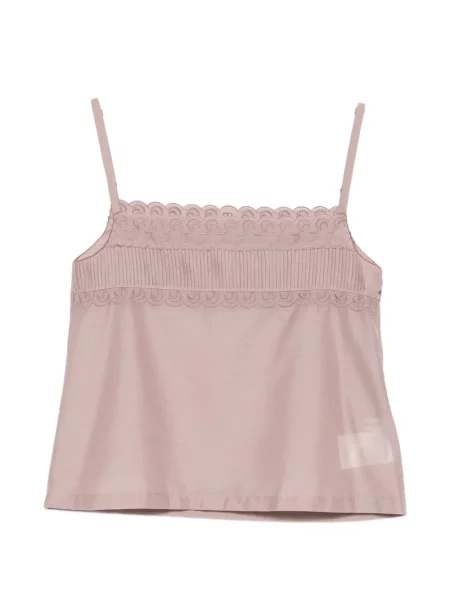 Top Low Classic cu broderie clasic roz