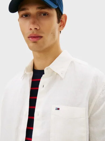 Льняная джинсовая рубашка Tommy Jeans белая