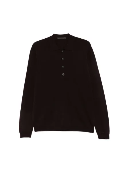 Sweter Low Brand wełniany z okrągłym dekoltem brązowy