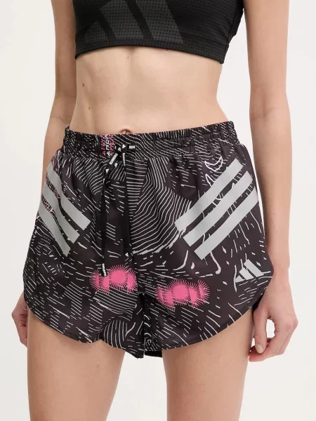 Къс панталон за бягане adidas Performance с десен с висока талия черно