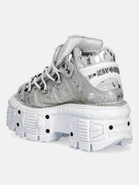 Kožené tenisky New Rock PELO CALVAS BLANCO PLATA TANK BLANCO TORN bílé