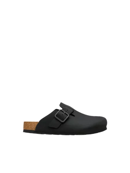 Klapki Birkenstock skórzane na sprzączkę czarne