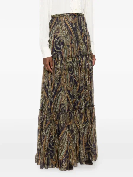 Fusta maxi Etro cu imagine cu model paisley albastru