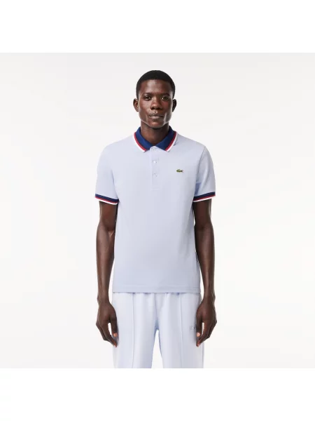 Lacoste Koszulka Polo O Regularnym Kroju Ze Stretchem Z Bawełny Pikowej Z Kontrastowym Kołnierzykiem niebieska
