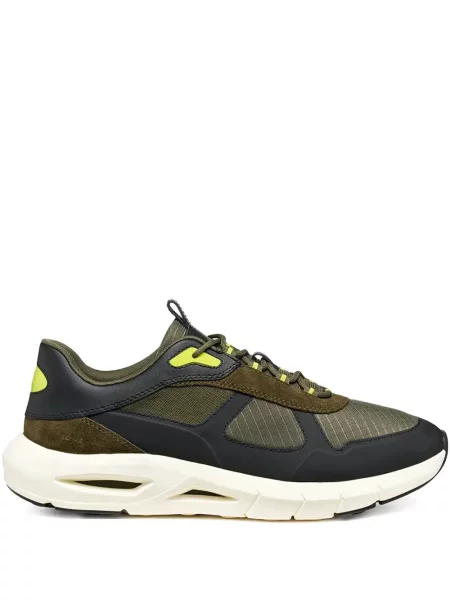 Sneakerși Geox cu șireturi din piele de căprioară verde