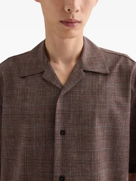 Cămașă Jil Sander în carouri scurtă maro