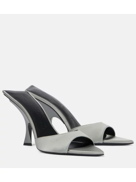 Papuci tip mules The Attico din satin gri