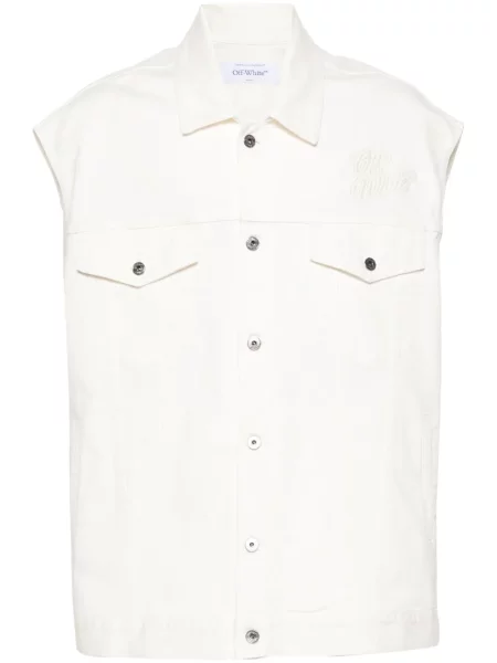 Vestă denim Off-white cu broderie alb