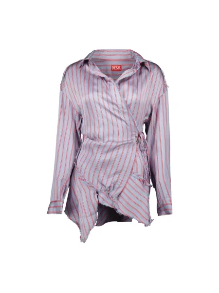 Koszula Diesel w paski wiązana fioletowa