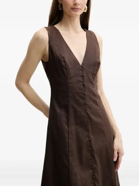 Rochie midi Bardot până la genunchi de costum maro