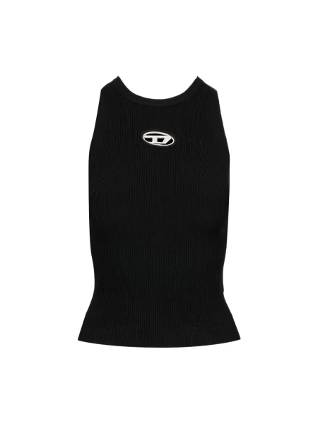 Top Diesel z dekoltem w serek na ramiączkach żakardowy czarny