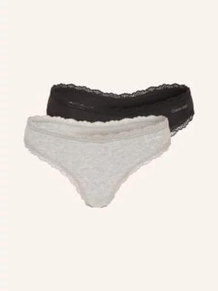 Calvin Klein Balení 2 Ks Kalhotek String Cotton Stretch světle šedá černá