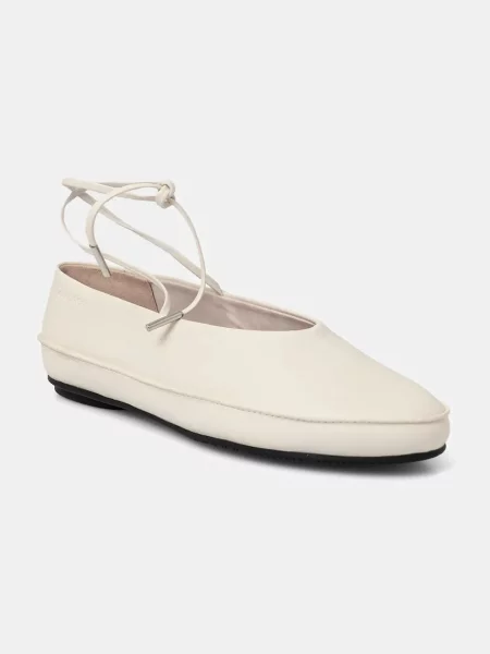 Calvin Klein balerini de piele BALLERINA MARY JANE STRAP LTH bej