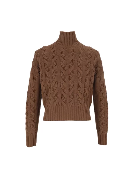 Sweter z golfem Max Mara Studio wełniany do golfa brązowy