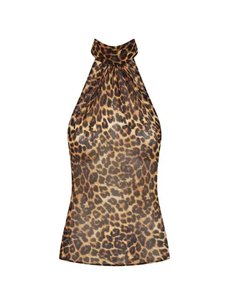 Top Maison Close cu imagine cu model leopard cu gât halter maro