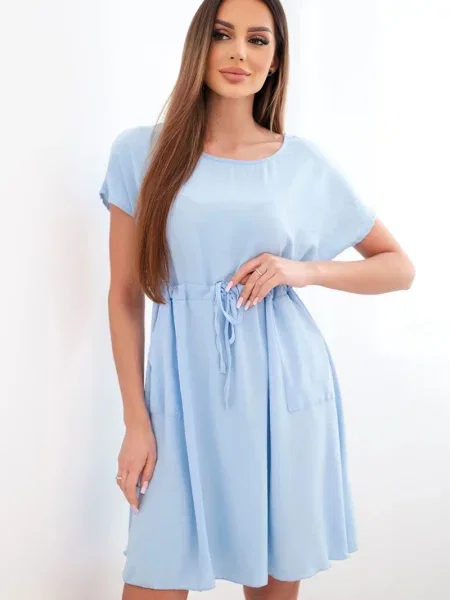 Rochie mini Kesi Włoski cu mâneci scurte albastru