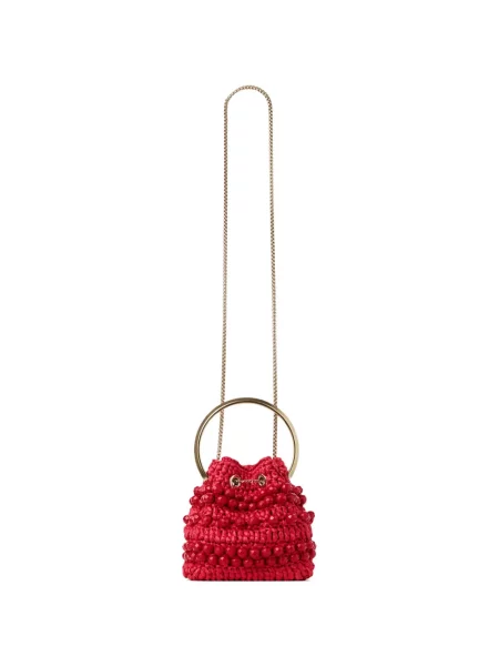 Geantă bucket Jimmy Choo cu mărgele roșu