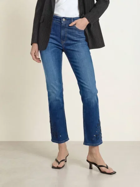 Marc Cain Jeansy Cropped Forli Z Kamieniami Ozdobnymi blau