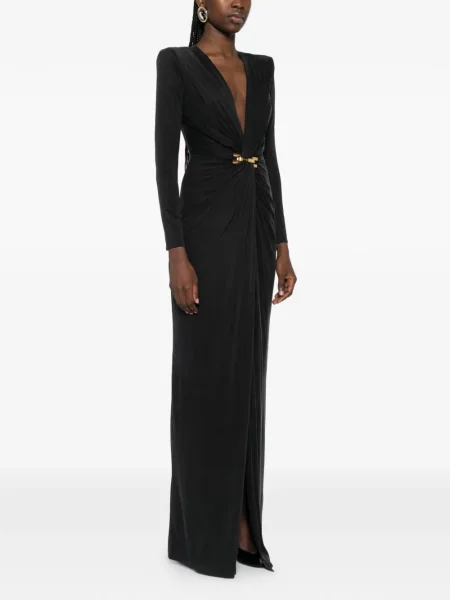 Rochie maxi Elisabetta Franchi cu decolteu în V lungă de costum negru