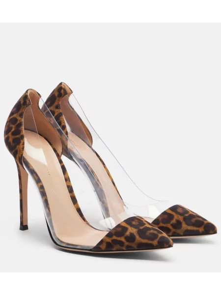 Pantofi cu toc Gianvito Rossi din piele de căprioară cu imagine cu model leopard maro