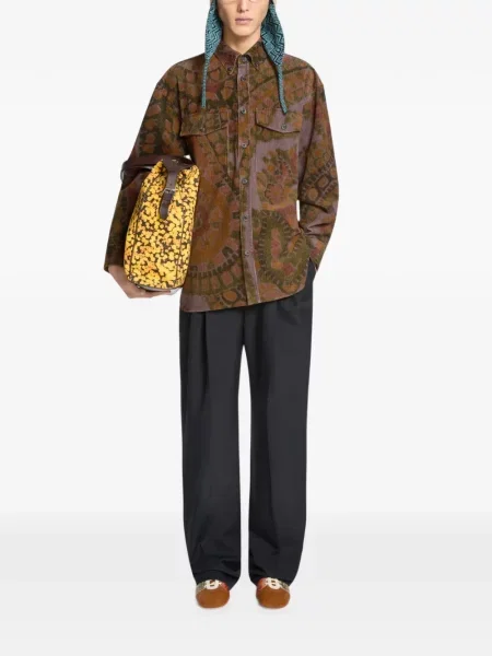 Cămașă Dries Van Noten de catifea cord maro