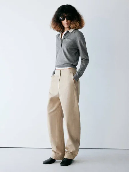 Sweter z kołnierzykiem polo i kieszenią średni Kobieta XXS MANGO szary
