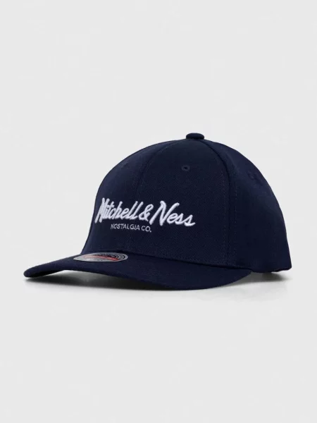 Шапка с козирка с вълна Mitchell&Ness с апликация тъмносиньо