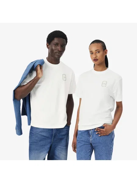 Lacoste Koszulka Z Nadrukiem Tenisowym Jersey Kremowa biały