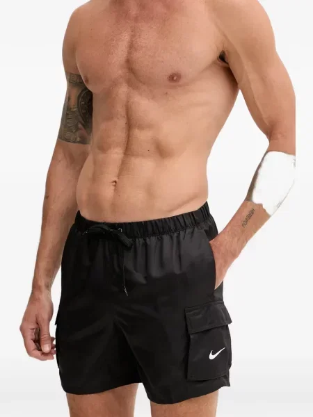 Slip de baie Nike cu gât halter cu imagine cu imprimeu geometric negru